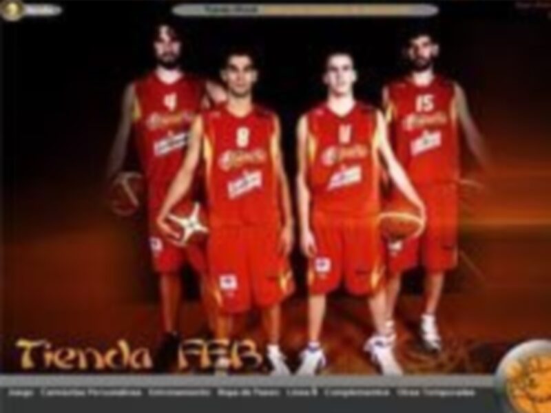 Equipo de baloncesto en uniforme roja, con el nombre "Tienda FIBA" en la parte inferior.