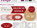 Desde el 17 de junio, Renfe introduce nuevos servicios entre Valencia y Sevilla. Llegada en solo 3h 50' con billetes desde 41,30€. Horarios detallados en la imagen.