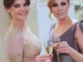 Dos mujeres en vestidos elegantes sostienen copas de champán, posiblemente en una celebración formal.