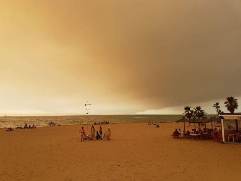 Chipiona se cubrió de una nube de humo y cenizas procedente del incendio que afecta al Parque de Doñana