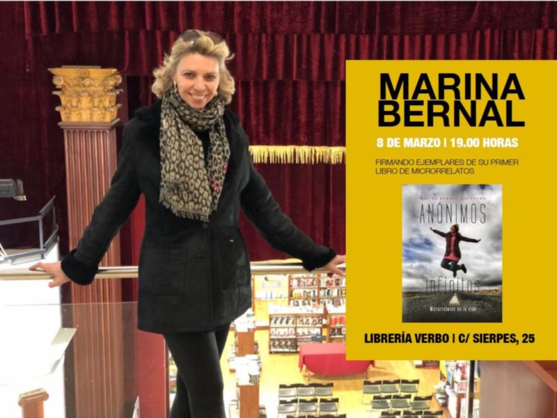 Ana Carvajal y Antonio Cattoni  presentaran "Anónimos Infinitos" de Marina Bernal el 8 de marzo en Librería Verbo de Sevilla