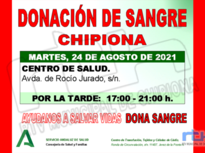 Llamamiento una nueva donación colectiva de sangre en Chipiona el  martes 24 de agosto