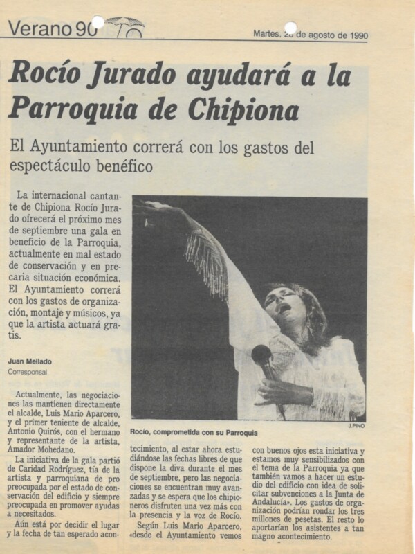 En 1990 el Ayuntamiento de Chipiona anunció un concierto benéfico de Rocío Jurado que no llegó a producirse
