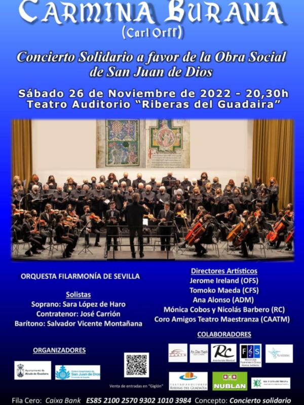 Concierto solidario a favor de la Obra Social de San Juan de Dios el 26 de Noviembre de la Orquesta Filarmonía en Riberas del Guadaira