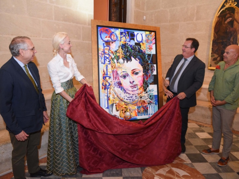 La pintora Uta Geub presenta ‘En cuerpo y alma’, una obra en estilo del cubismo pop para el cartel del Ayuntamiento de Sevilla del Corpus Christi