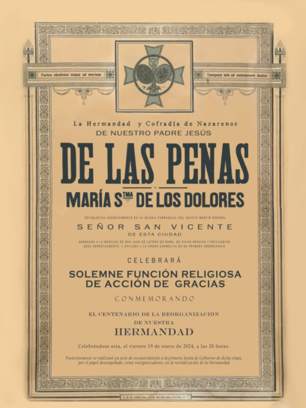Actos del Centenario de la Reorganización y revitalización de la Hermandad de las Penas