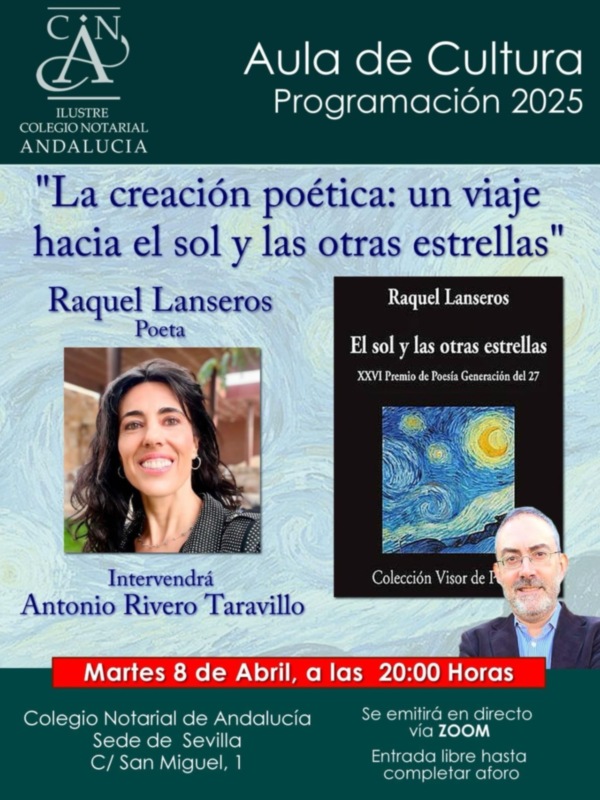 El Colegio Notarial de Andalucía acoge un encuentro con la poeta Raquel Lanseros
