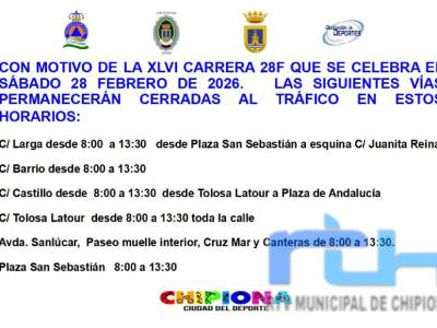 Establecido el dispositivo de tráfico para la celebración en Chipiona de la Carrera Popular del Día de Andalucía