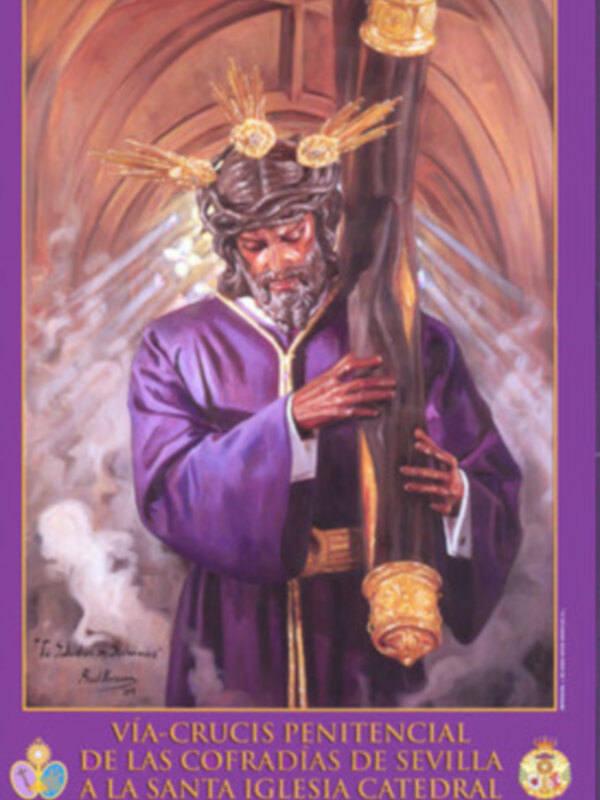 Cartel oficial del Vía Crucis del Consejo de HH. y CC. de la ciudad de Sevilla, presidido por el Señor de la Salud de la Hdad. Sacramental Los Gitanos.