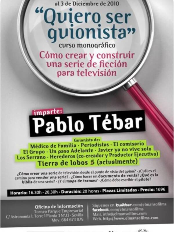 El guionista Pablo Tébar impartirá el curso de guión "Quiero ser guionista" en Elmansofilms