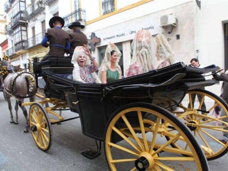 La Duquesa de Alba, con mantilla, madrina de la exhibición de enganches  