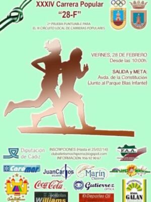 Abierto el plazo de inscripciones para la trigésimo cuarta edición de la carrera popular 28 F (Chipiona)