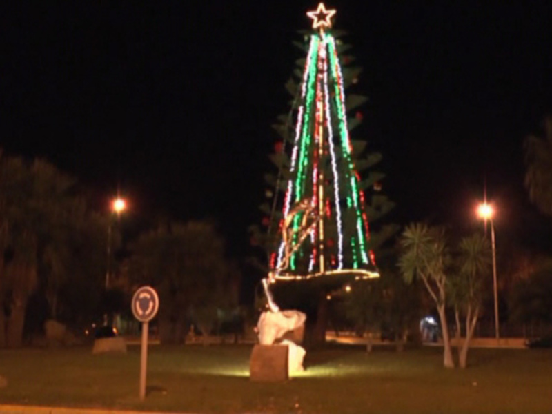 El Ayuntamiento lanza un mensaje de sostenibilidad ambiental con el árbol de navidad de la rotonda del Camaleón