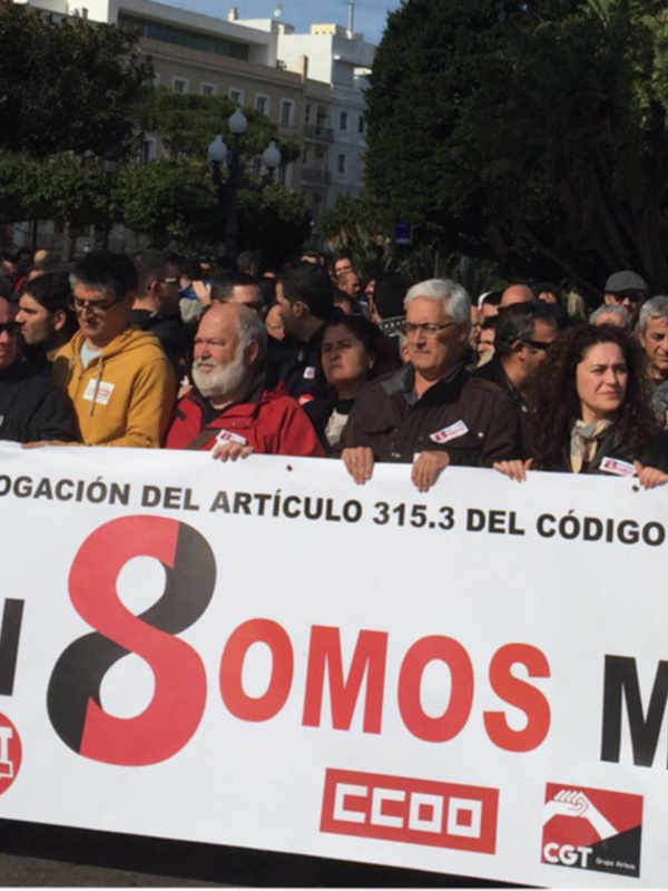 IU se moviliza junto a los trabajadores de Airbus en defensa de los 8 trabajadores de Getafe y por la derogación del Art. 315.3 del Código Penal
