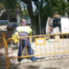 Obras a la puerta del teatro de la Maestranza de Sevilla.
