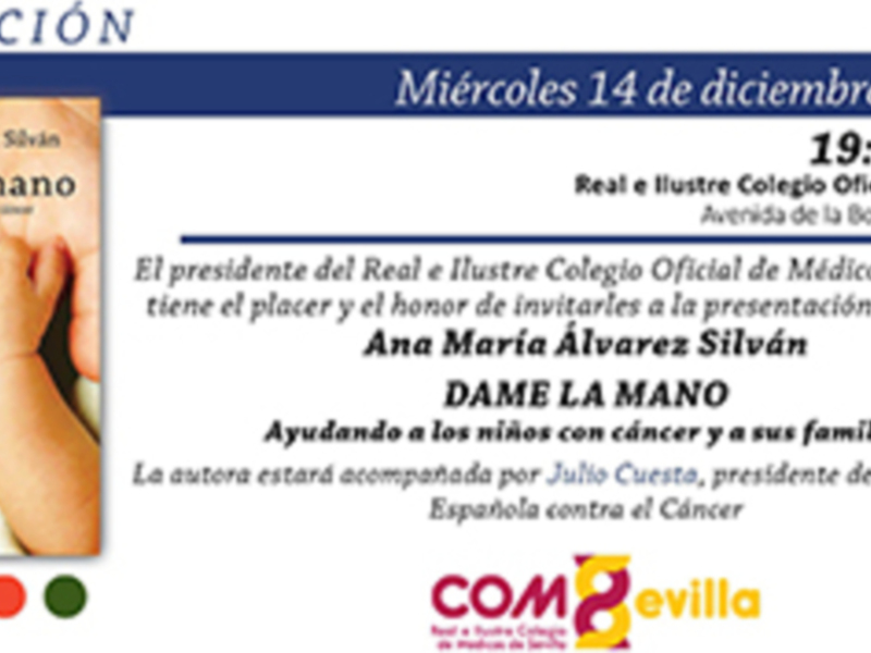 El próximo Miércoles 14 de diciembre  en el Colegio de Médicos  se presentará el libro “DAME LA MANO”.