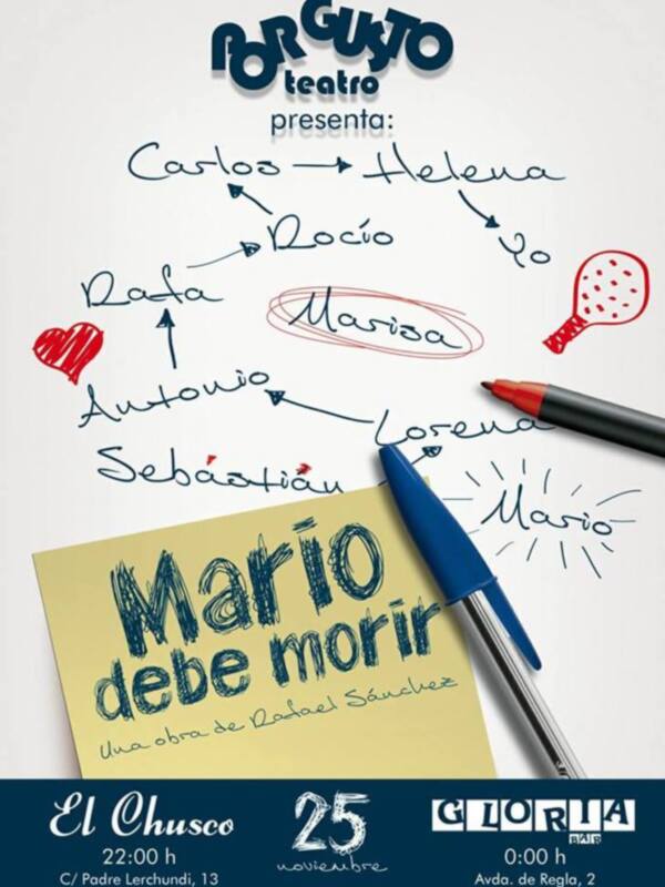Chusco y Pub Gloria escenarios el sábado del estreno en Chipiona de la obra 'Mario debe morir', del chipionero Rafael Sánchez