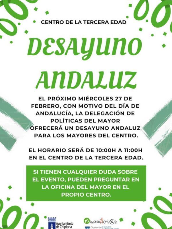 El desayuno andaluz en el Centro de mayores tendrá lugar este año el 27 de febrero