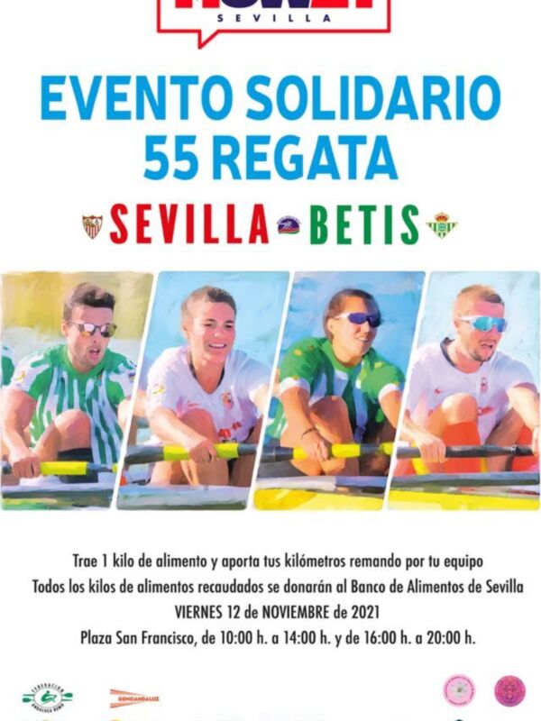 Regata solidaria entre Sevilla y Betis en la Plaza San Francisco el 12 de noviembre de 2021, con donación de alimentos a Banco de Alimentos de Sevilla.