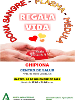 El Centro de Transfusión, Tejidos y Células de Cádiz convoca colecta de sangre en próximo 5 de diciembre en Chipiona