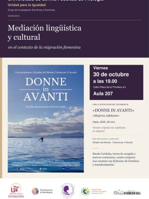 Cartel del seminario y de la proyección de «Donne in avanti» en la Facultad de Filología