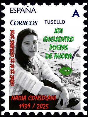 Un sello personalizado de Correos rinde homenaje a Nadia Consolani en el XIII Encuentro Poetas de Ahora de Cádiz